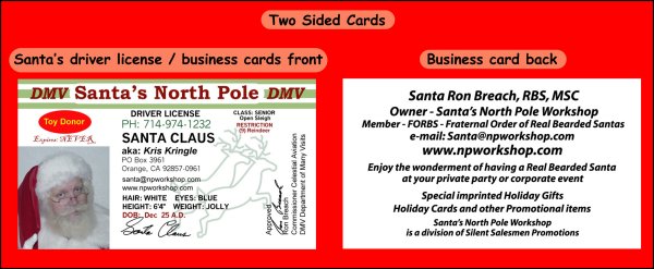 Sample of two sided business card / Santa Drivers License